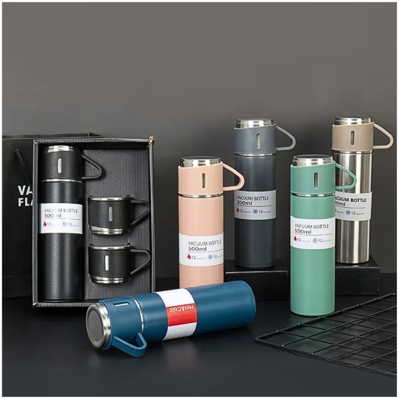 SET DE 4 PIEZAS TERMO DE ACERO INOXIDABLE CON TAZAS