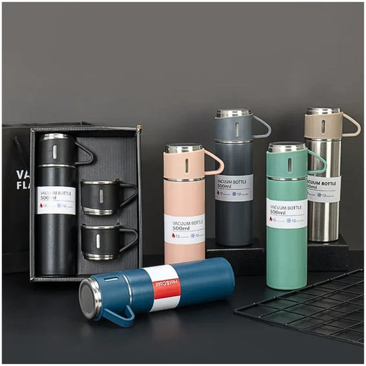SET DE 4 PIEZAS TERMO DE ACERO INOXIDABLE CON TAZAS