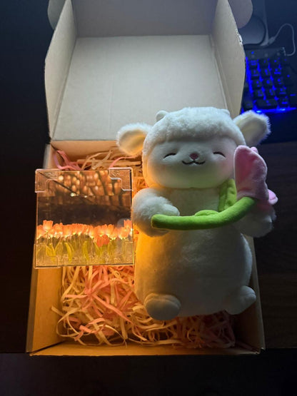 PELUCHE CORDEITO TULIPAN + TULIPAN INFINITO CAJA DE REGALO